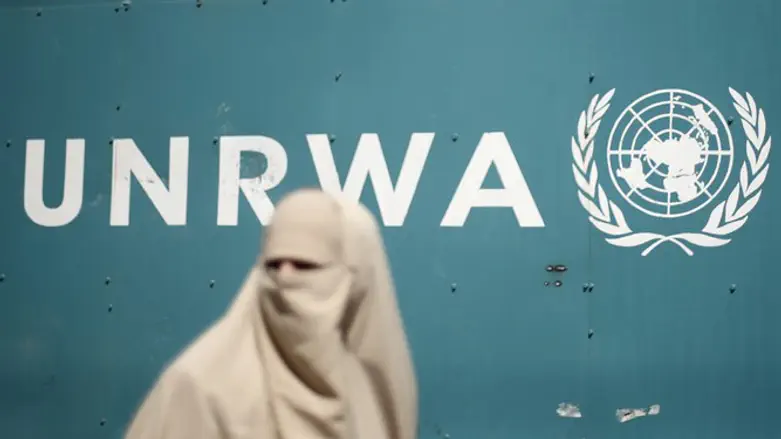 Arab woman outsides UNRWA headquarters in Gaza