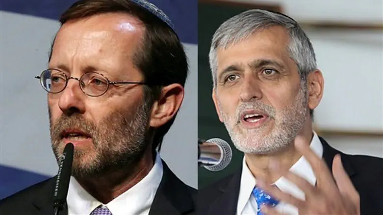 Eli Yishai (right) and Moshe Feiglin (left)