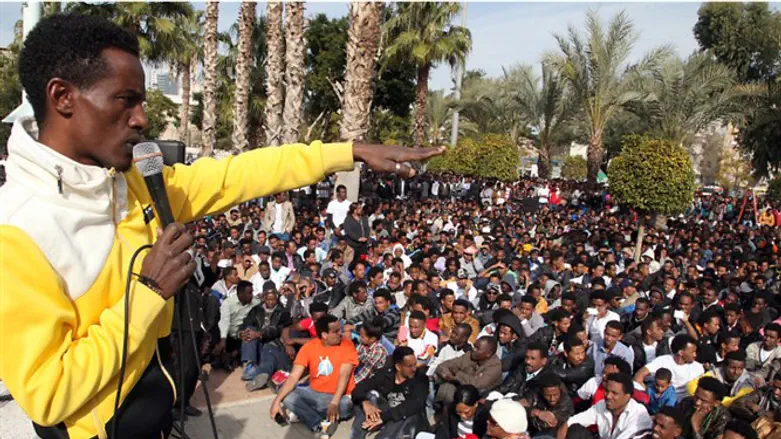 Illegal infiltrators protest in Tel Aviv