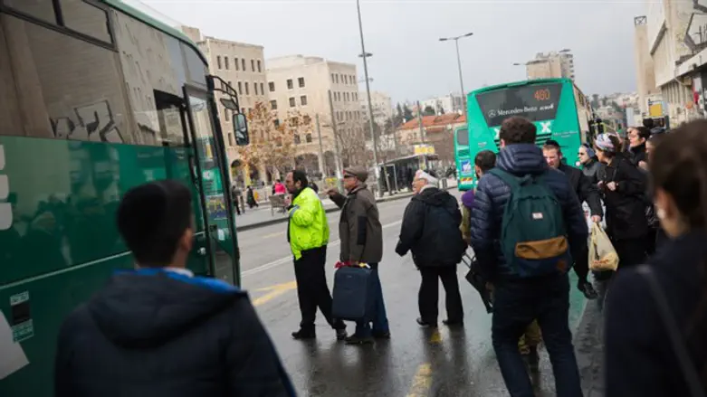 Buses stop near Jerusalem's Central Bus Station