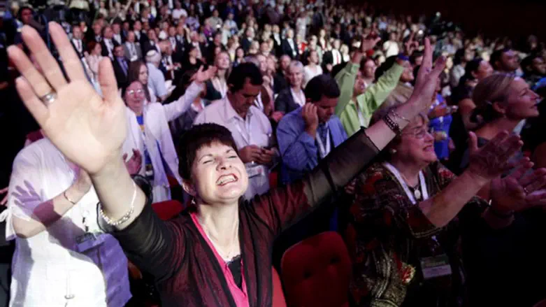File: Evangelical prayer session at ICEJ event, 2012
