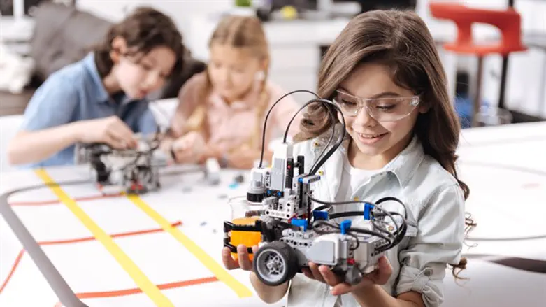 Stock photo: Kids with robots
