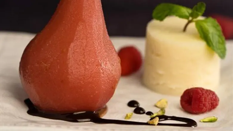 Rasberry Poached Pears