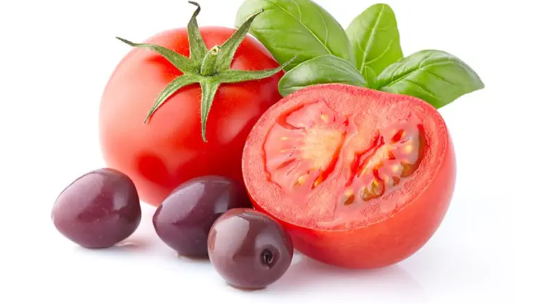 Tomatoes with basil and olives