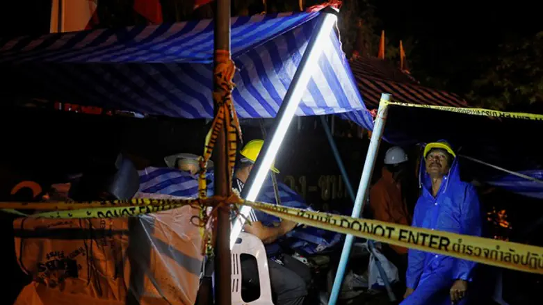 Rescue workers outside the Tham Luang cave