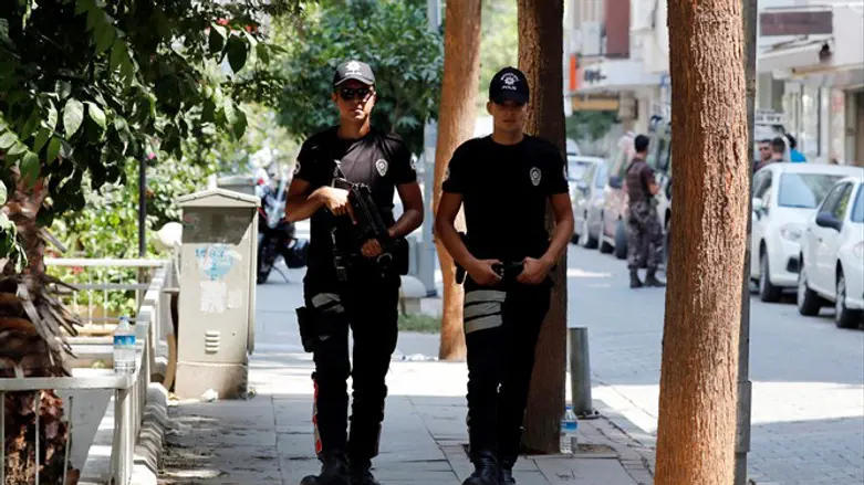Police patrol outside Andrew Brunson's home in Izmir, Turkey