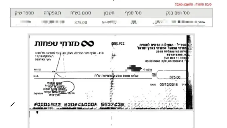 צ'ק של הבית היהודי שחזר