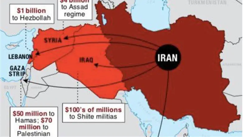 מפת מימון הטרור של איראן, שהציג השגריר דנון