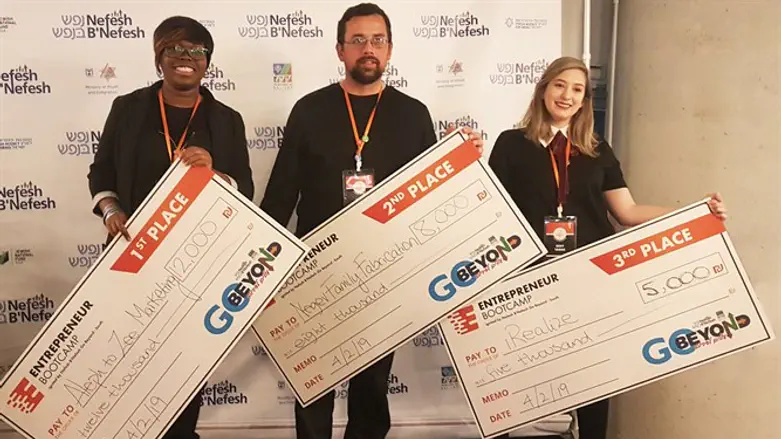 Winners show of their checks