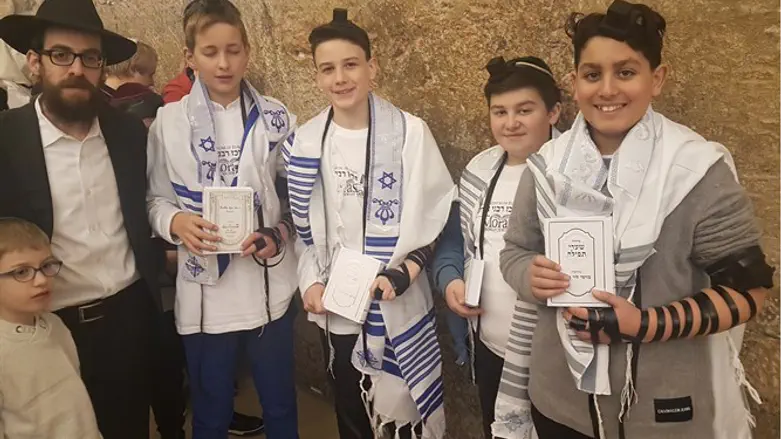 Children at special Western Wall event