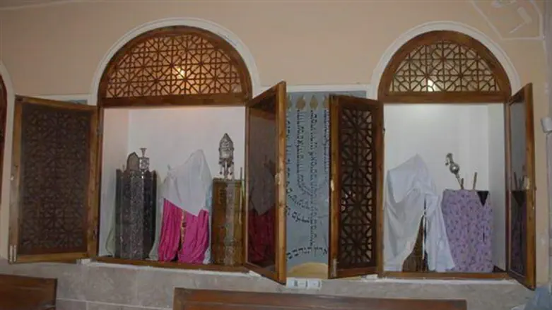 Torah scrolls inside Ezra Yagoub synagogue in Tehran