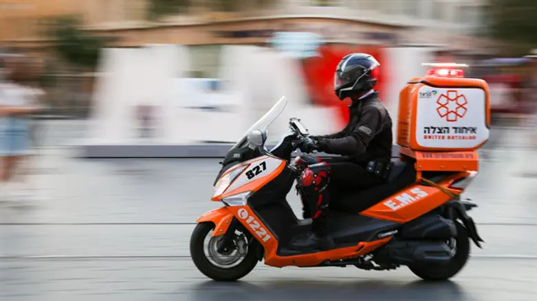 A United Hatzalah ambucycle en route to an emergency in Jerusalem (illustrative)