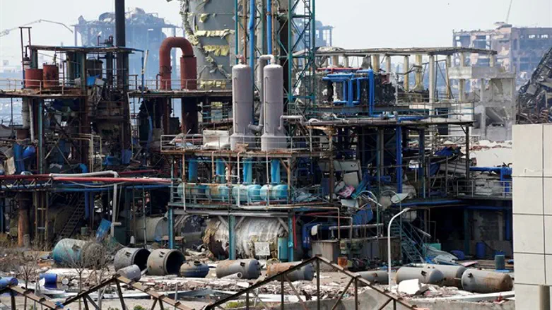 Damaged buildings at the site of the Tianjiayi Chemical plant explosion