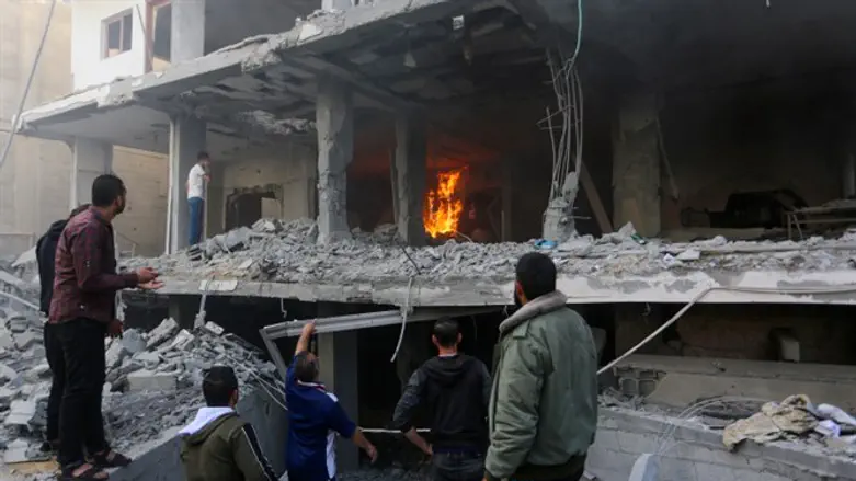 Building destroyed in Israeli strike in Rafah, in southern Gaza Strip