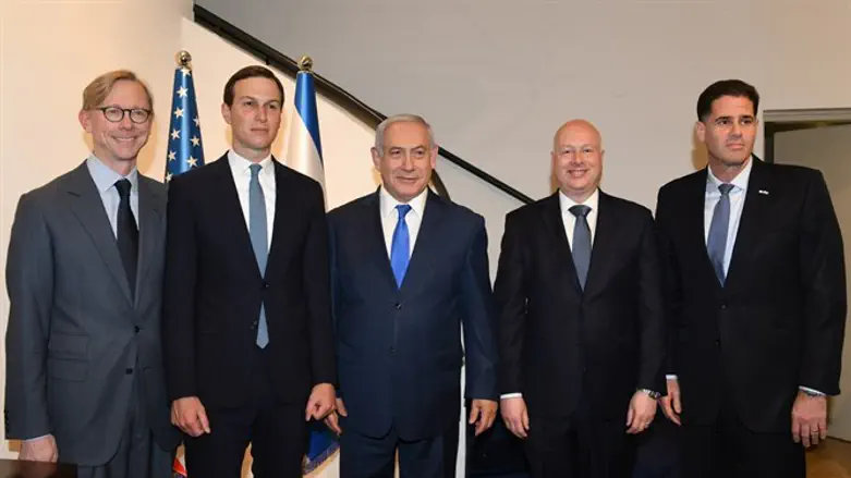 Netanyahu with Kushner, Hook, Greenblatt and Dermer.