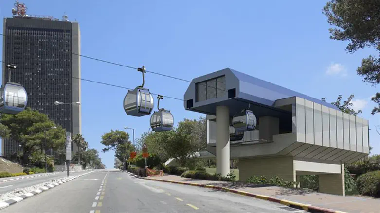 צילום הדמיה של הרכבלית בחיפה