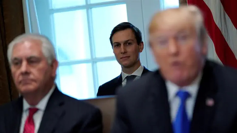 Rex Tillerson (left) Jared Kushner (center), and Donald Trump