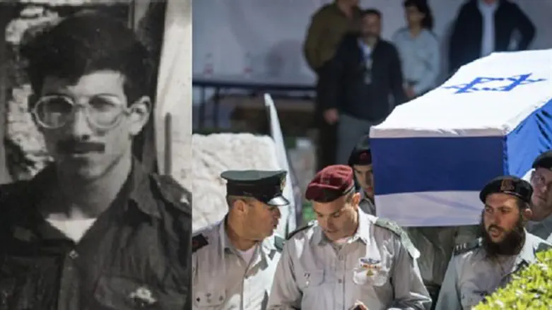 Zachary Baumel, left, laid to rest, right