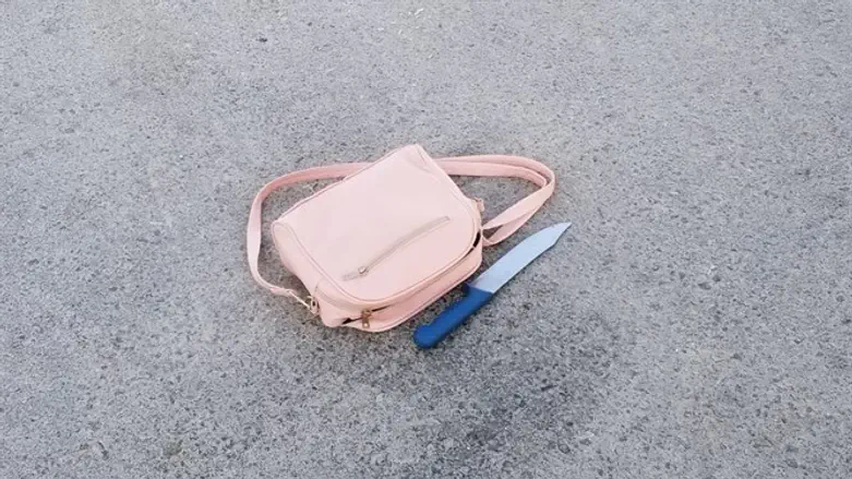 Нож и сумка, отнятые у палестинской женщины