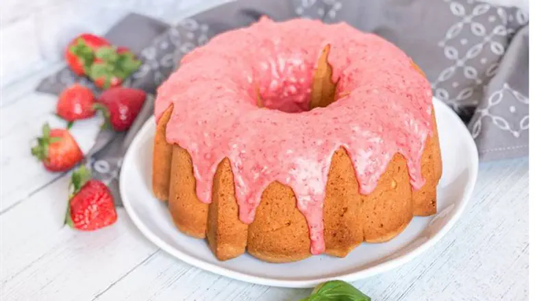 Basil Olive Oil Cake with Strawberry Glaze