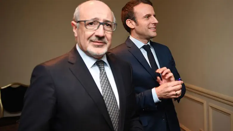 President of CRIF, Francis Kalifat, left, with Emmanuel Macron