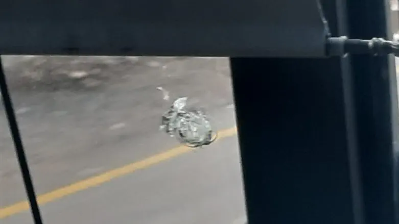 Повреждение лобового стекла автобуса