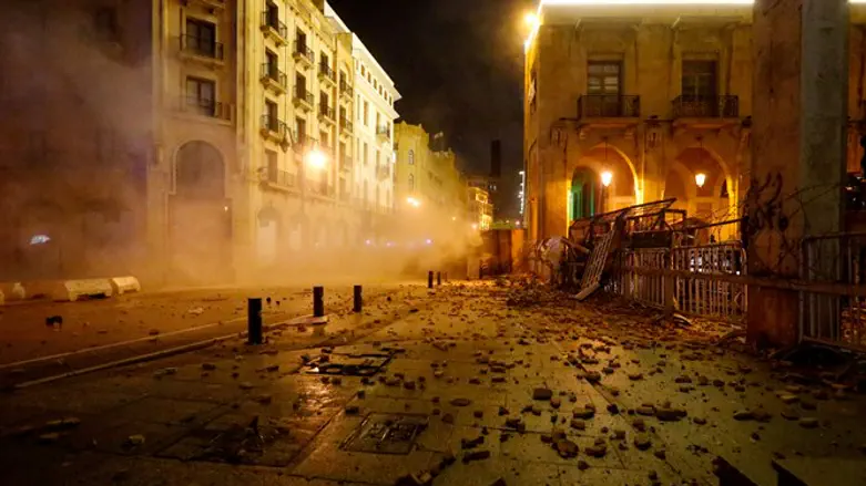 Stones on the ground during anti-government protest in Beirut