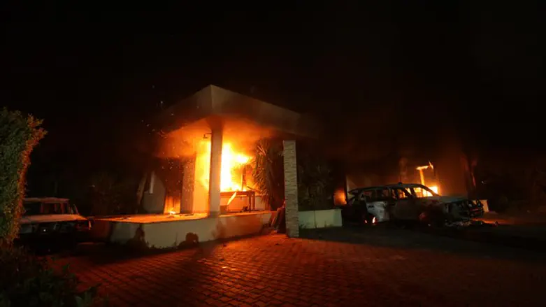 US Consulate in Benghazi seen in flames during 2012 attack