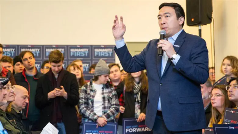 Andrew Yang speaks at a town hall in Hopkinton, N.H., Feb. 9, 2020