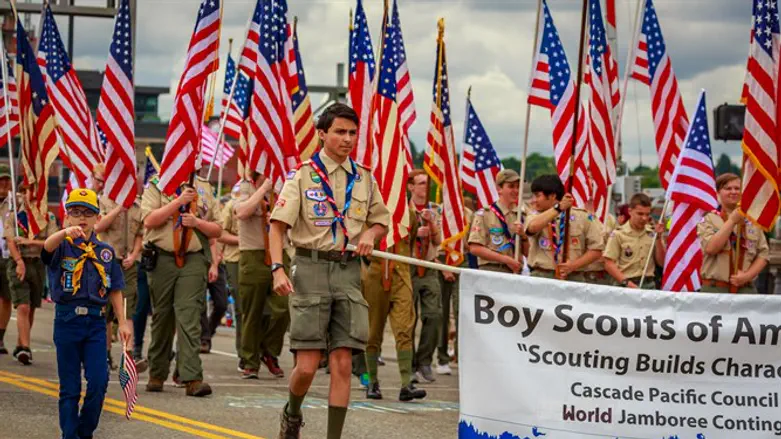 Boy Scouts of America in the Grand Floral Parade, during Portland Rose Festival 