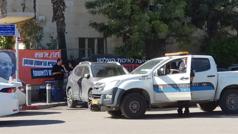 City inspectors at the protest compound