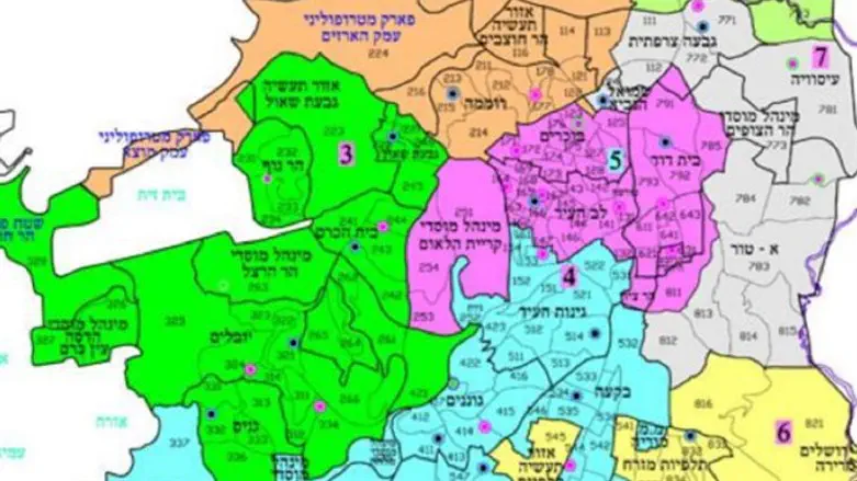Map of the zones which will be locked down (in Hebrew)