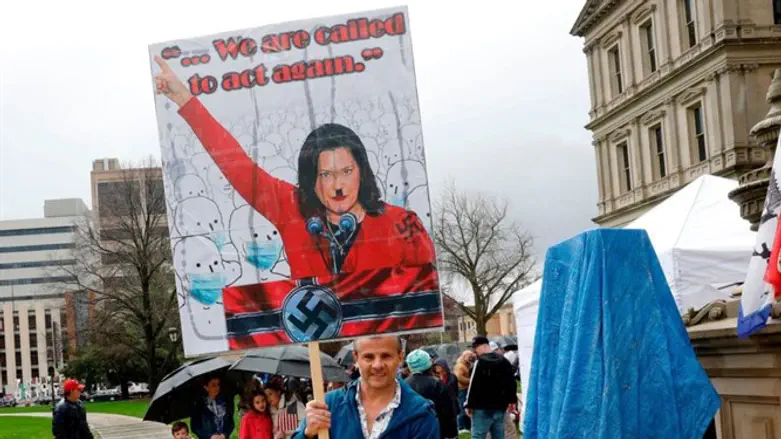 A demonstrator protesting stay-at-home orders in Michigan