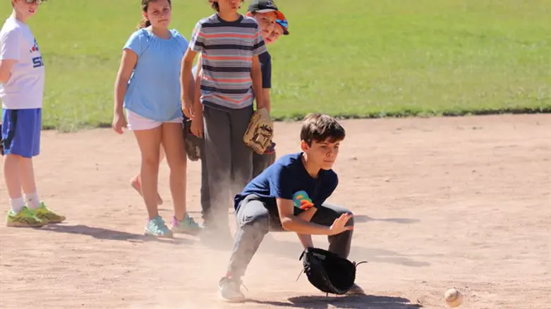 Kids play softball at Camp Ramah in California