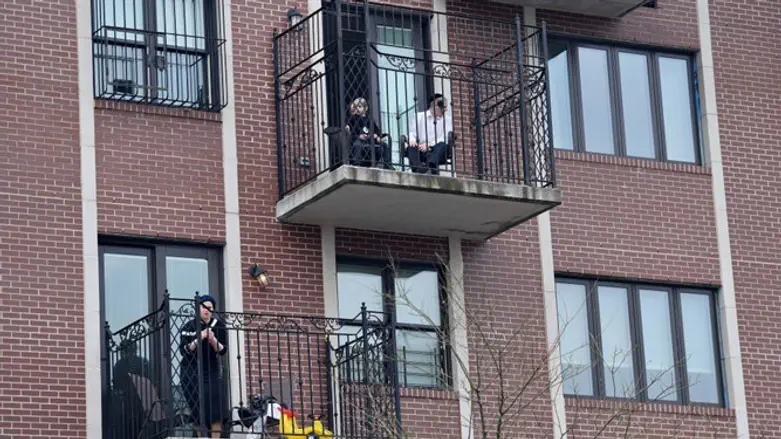 Members of the Orthodox Jewish community in Brooklyn, New York on April 8, 2020.