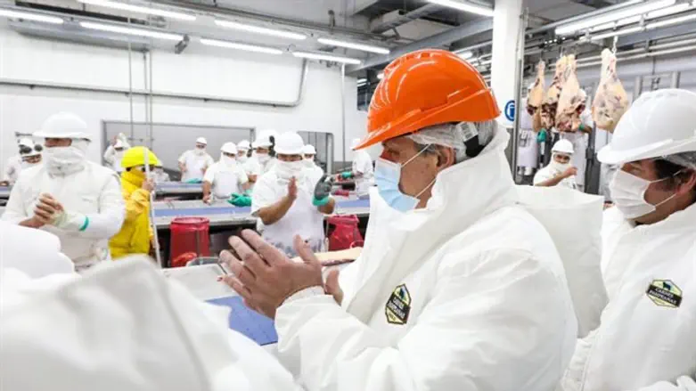 Argentina President Alberto Fernández visits a kosher meat facility