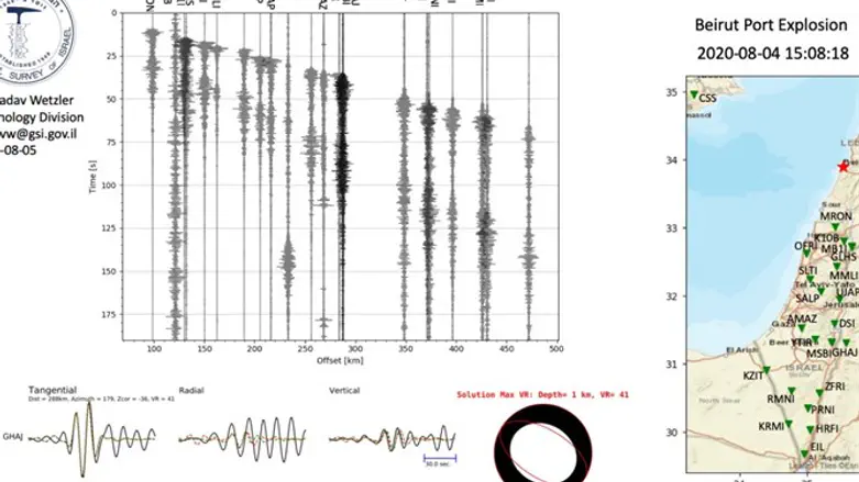 איור הגלים הסיסמיים על פי מרחק וזמן