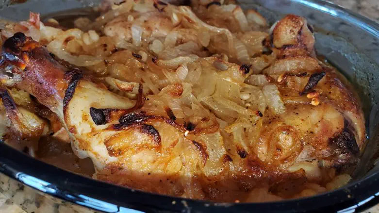 עוף עם גריסים ובצל מקורמל
