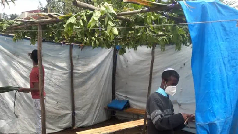 בני הפלשמורה מקימים סוכה באדיס אבבה