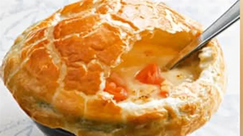 Smoky Potato-Cheese Soup Baked in Puff Pastry