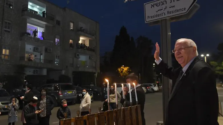 President Rivlin at Hanukkah candle-lighting outside the President's Residence